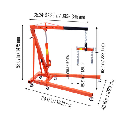 2 Ton Hydraulic Engine Hoist with Foldable Design - Orange