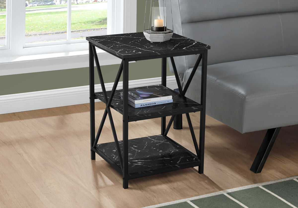 3 Tier Accent Table with Marble Look Top - White, Light Brown, Gray, Black