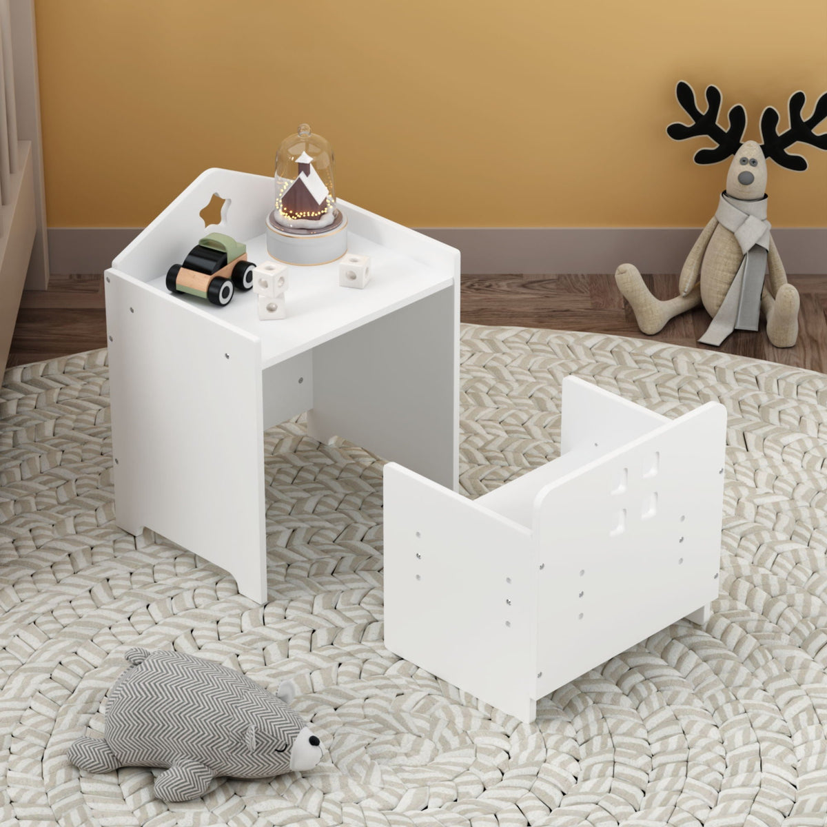 Montessori Weaning Table And Chair Set with Adjustable Height - White
