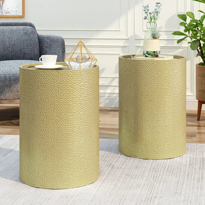 Modern Round Accent Table with Hammered Surface - Pearl Silver or Gold