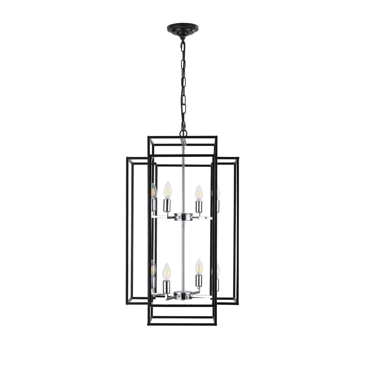 Modern 8-Light Geometric Pendant Chandelier with Adjustable Height - Chrome