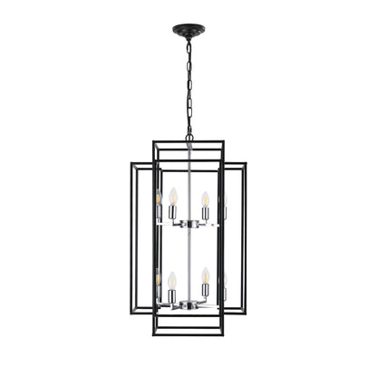 Modern 8-Light Geometric Pendant Chandelier with Adjustable Height - Chrome