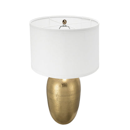 Round Aluminum Table Lamp with Fabric Shade - Gold