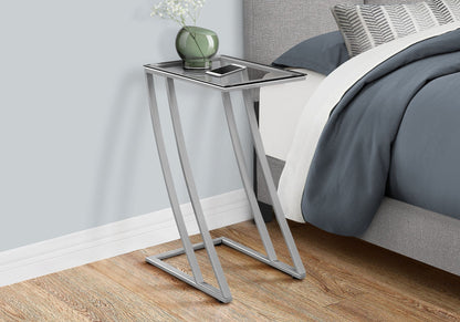 C-Shaped Accent Table with Glass Top and Metal Frame - Black or Gray