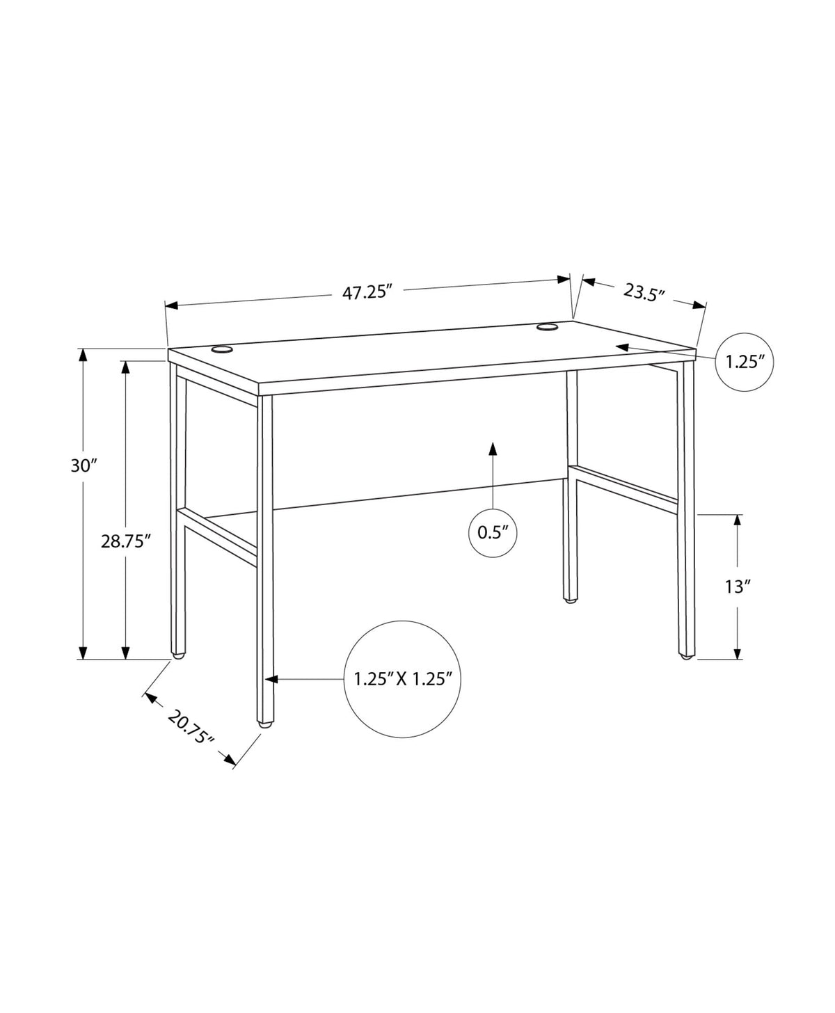Contemporary Computer Desk with Cable Management - Dark Gray or White