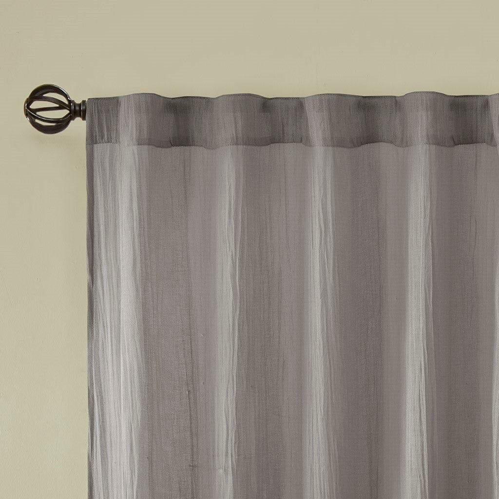 Solid Crushed Curtain Panel Pair with Sheer Texture - Grey
