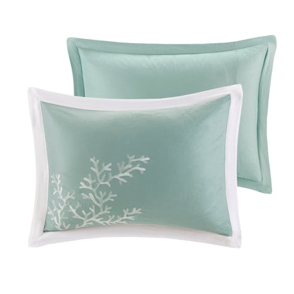 Oversized Cotton Jacquard Comforter Set with Coral Embroidery – Aqua