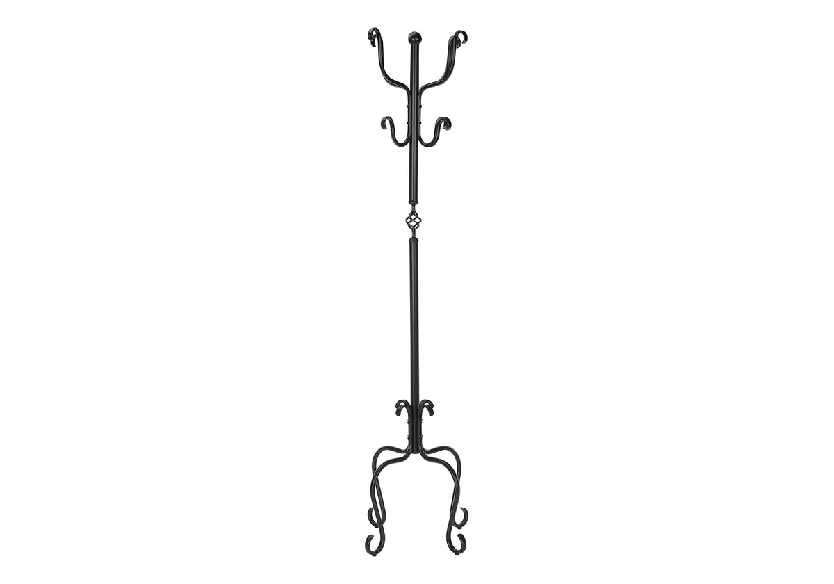 Coat Rack Hall Tree with 8 Hooks - Black Metal Entryway Stand