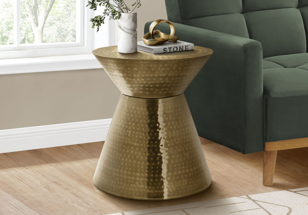 Drum Accent Side Table with Hammered Metal Finish - Dark Gray or Gold