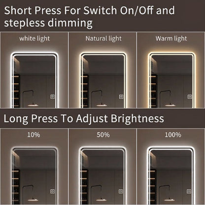 Full Length Floor Mirror LED with Dimming & 3 Color Modes - Silver