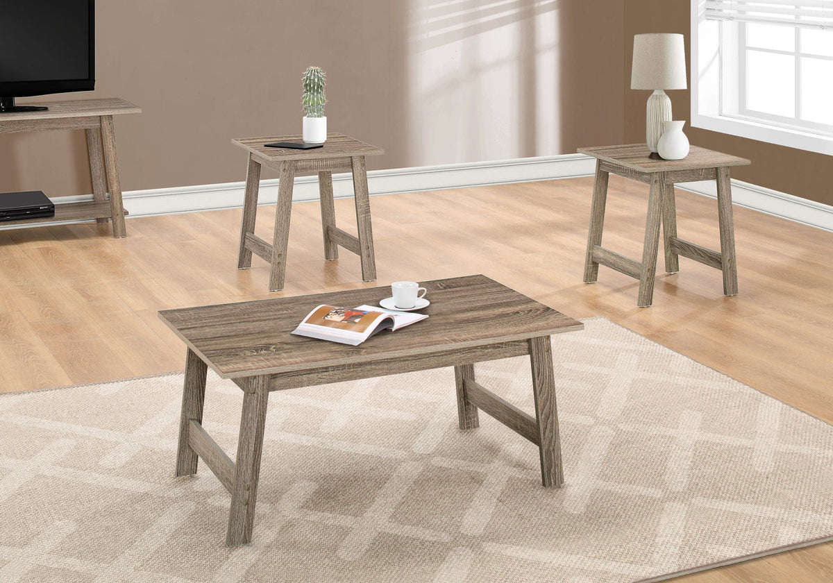 Wood Table Set of 3 with Coffee Table and End Tables - Multiple Colors
