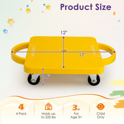 4/6-Pack Kids Sitting Scooter Board with Handles and Rolling Casters-4 Pack