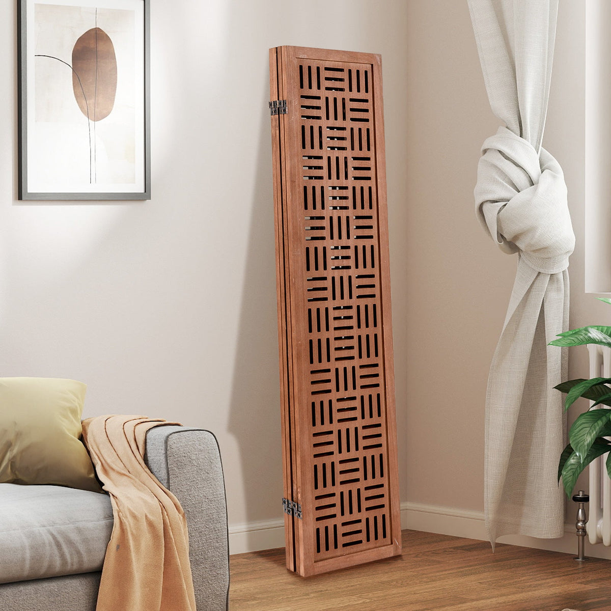 4-Panel Solid Wood Room Divider Folding Partition Stand