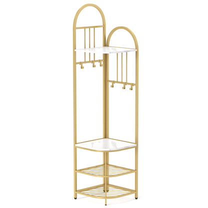 4-Tier Coat Rack Corner Hall Tree with Shoe Storage Bench