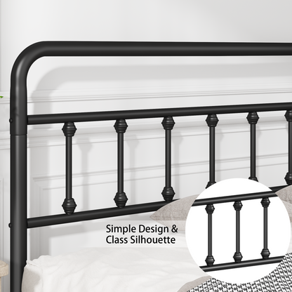 Metal Full Size Bed Frame with Headboard and Under Bed Storage - Black