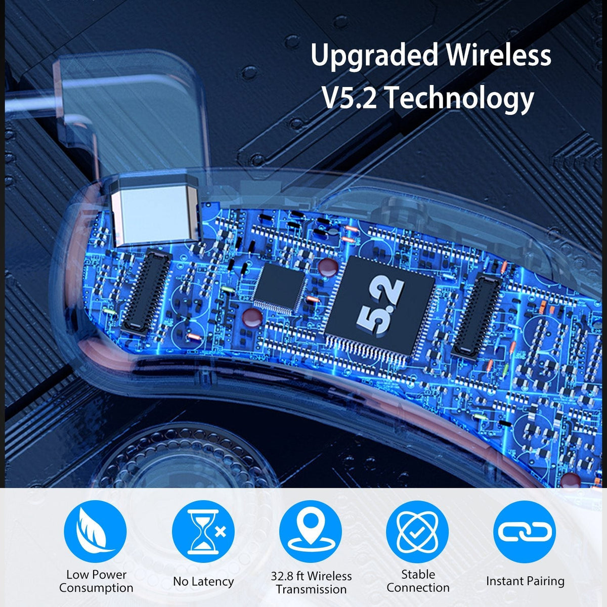 Unilateral Wireless V5.2 Earpiece Rechargeable Wireless in-Ear Headset with Hook for Car Driving Phone Call Office
