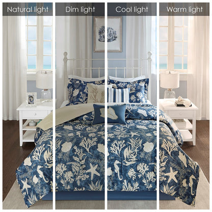 Blue Cotton Sateen Comforter Set with Coordinated Accessories - Cal King