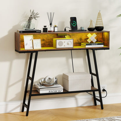 40" Console Table with Charging Station and LED Lights