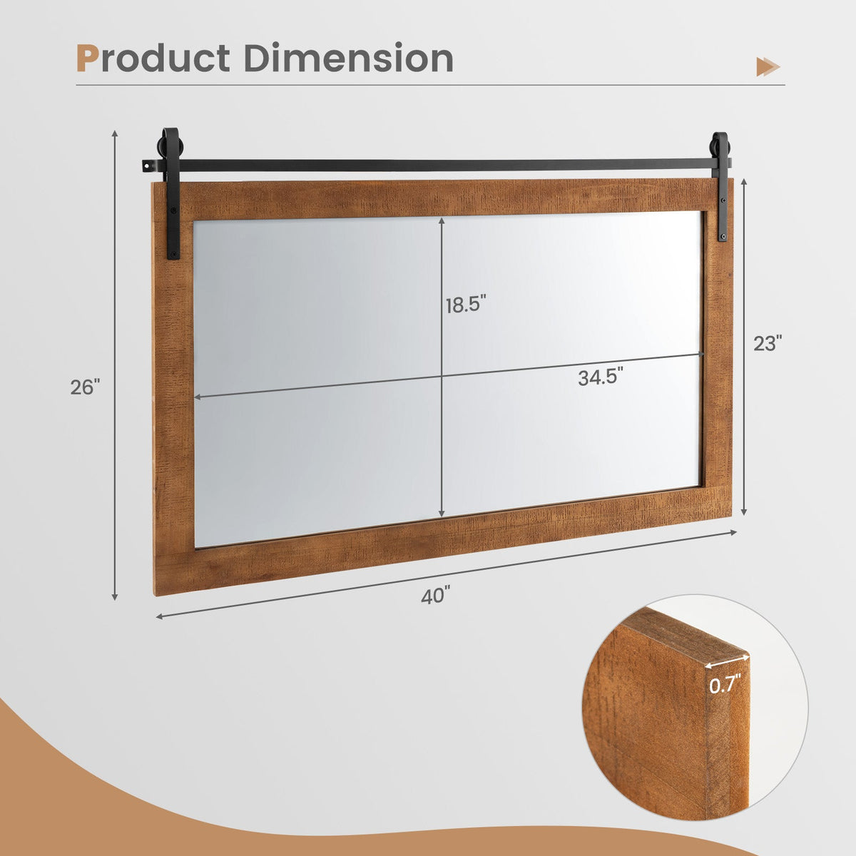 Rectangle Barn Door Style Wall Mounted Mirror with Solid Wood Frame