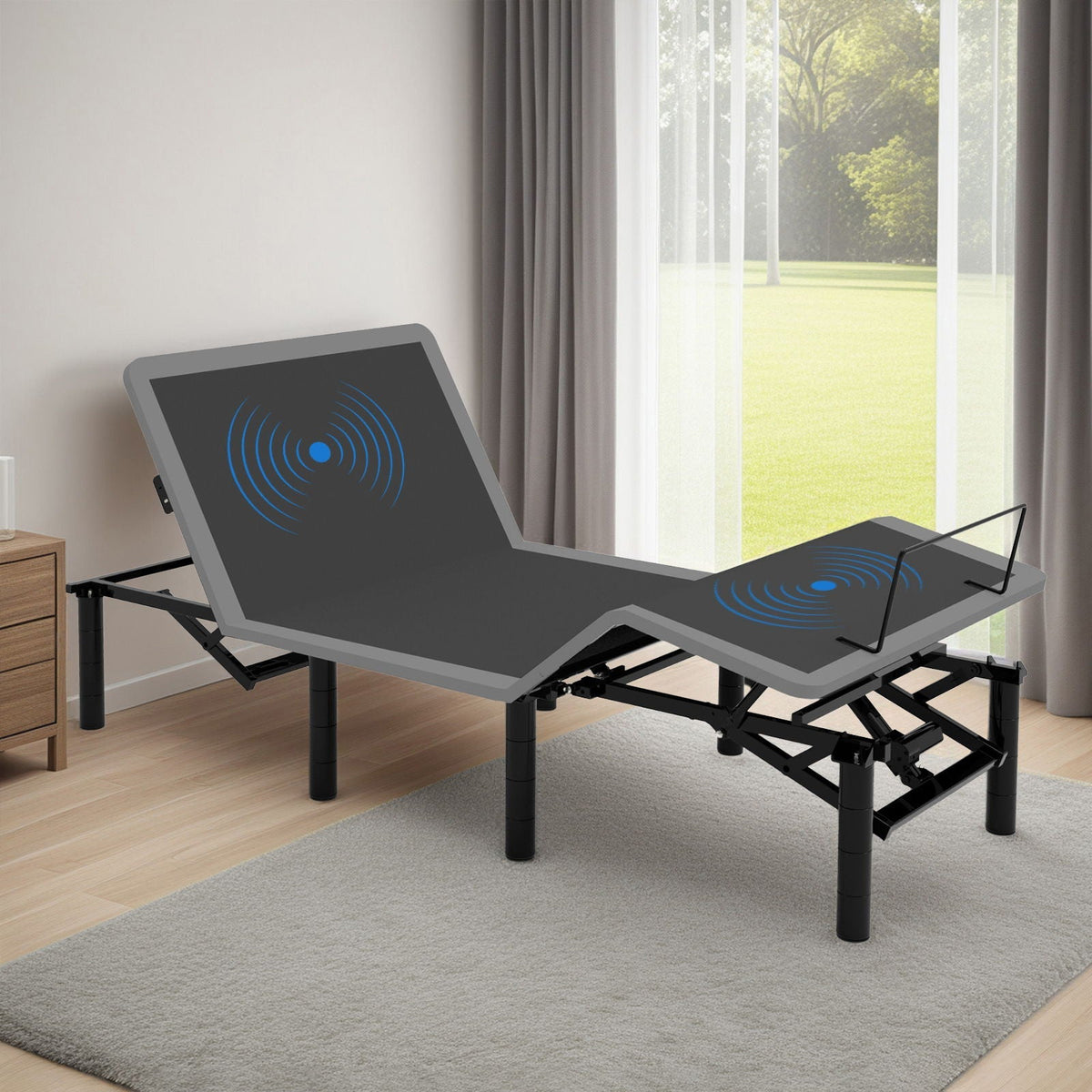 Adjustable Bed Frame with Massage & Wireless Remote - Dark Gray