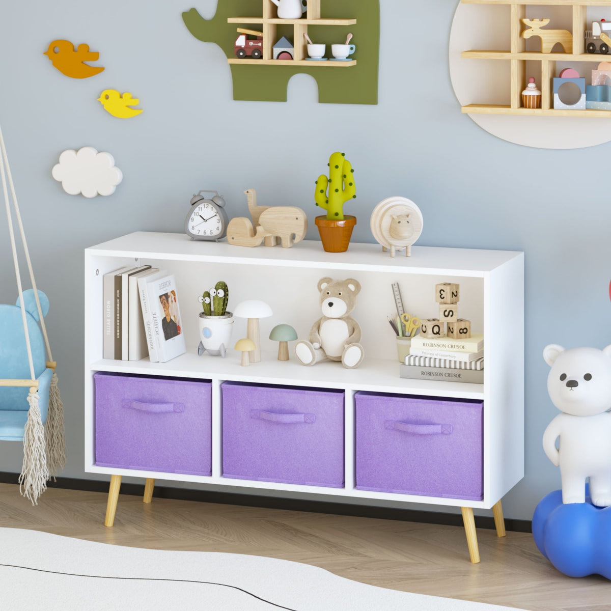 Bookcase With Collapsible Drawers Organizer - Gray, Pink, or Purple