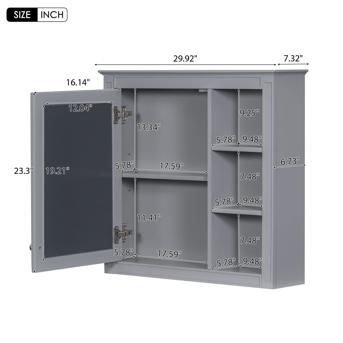 Wall Mounted Medicine Cabinet with Mirror and 3 Open Shelves - Multiple Colors