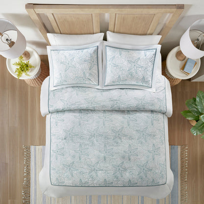 White Cotton Duvet Cover Mini Set with Embroidered Seashells – Full/Queen