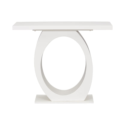 Beige Wood Console Table with Oval Base and Reinforced Bottom Plate