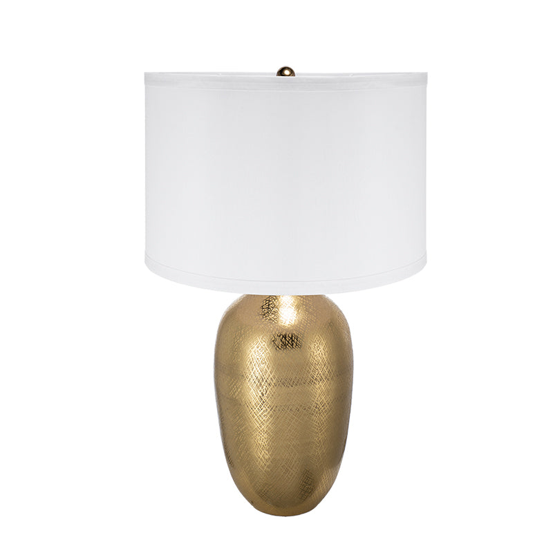 Round Aluminum Table Lamp with Fabric Shade - Gold