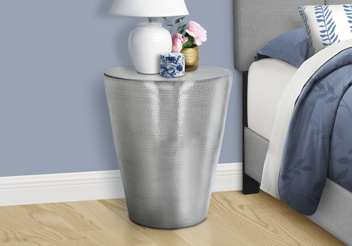 Drum Accent Side Table with Hammered Metal Finish - Gray or Dark Gray