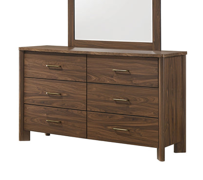 Walnut Color Solid Wood Dresser 6-Drawers with Rounded Edges - Walnut