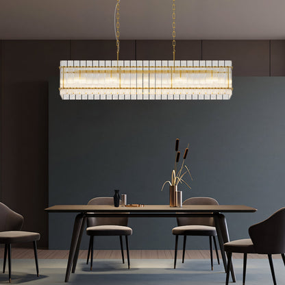 Modern Rectangular Crystal Glass 10-Light Chandelier with Adjustable Height - Gold