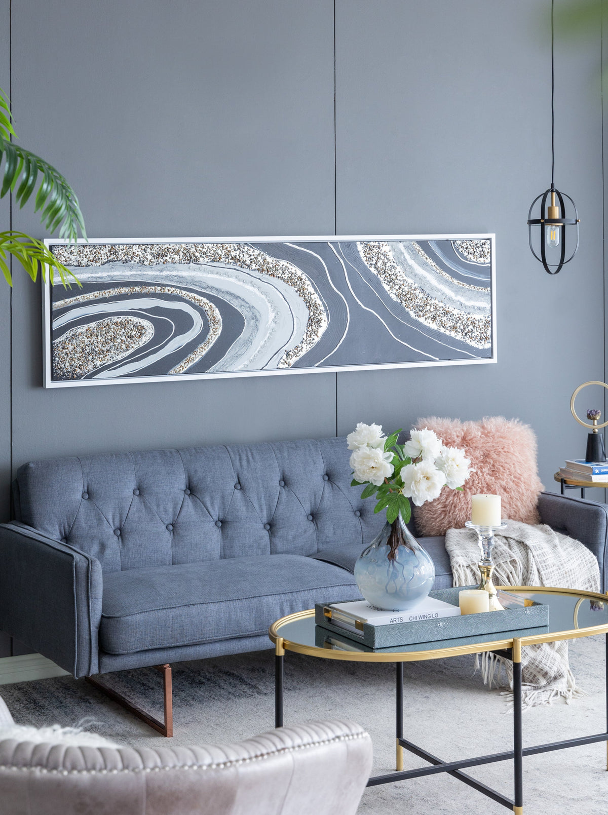 Elongated Rectangle Wall Art with Silver Frame - Multicolor