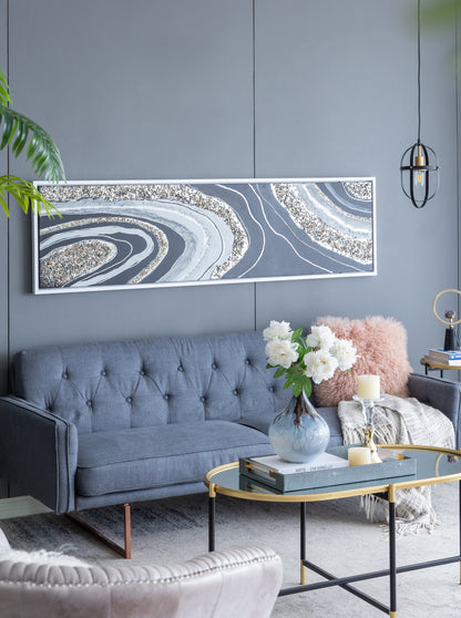 Elongated Rectangle Wall Art with Silver Frame - Multicolor