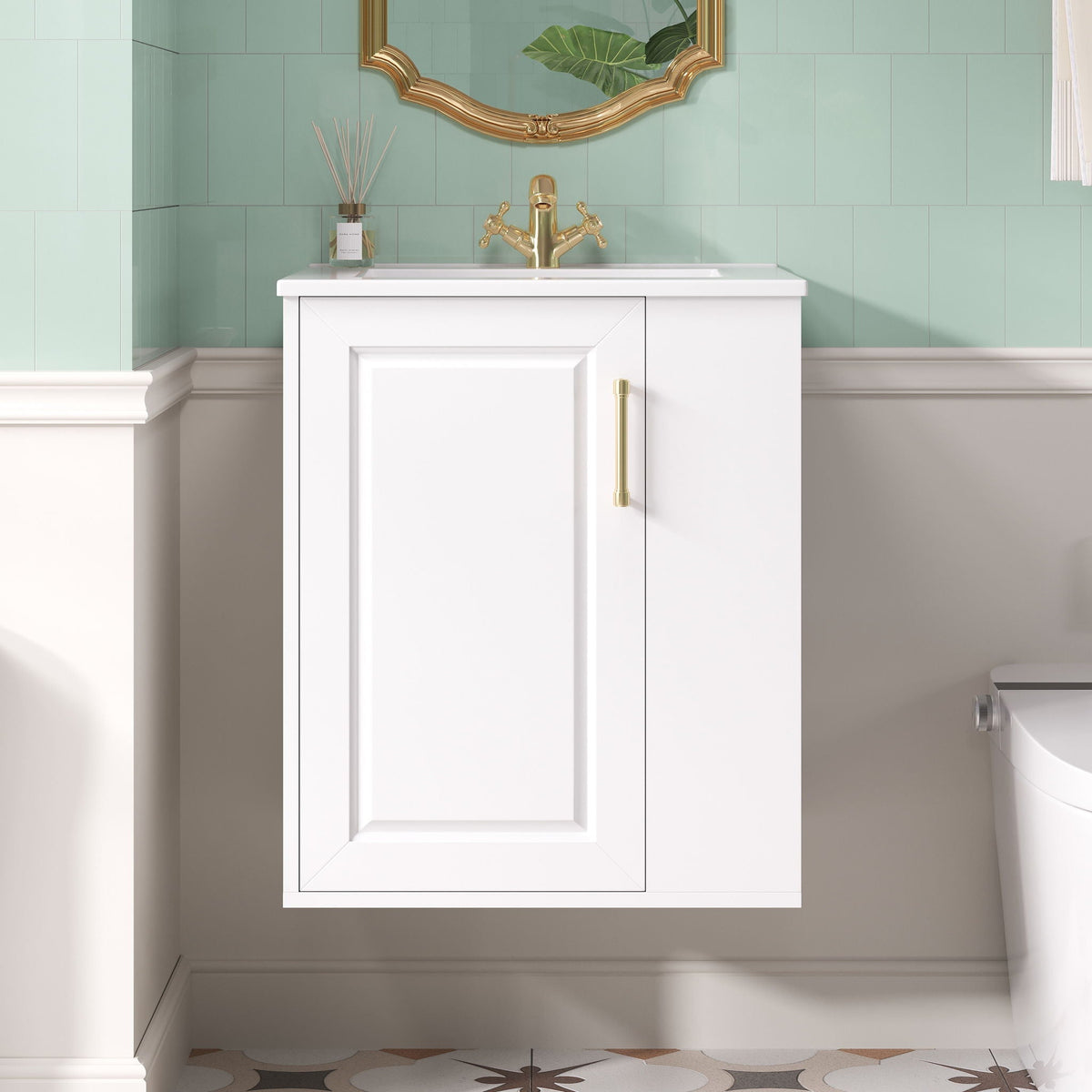 Wall Mounted Bathroom Cabinet with Side Shelf and Sink - White