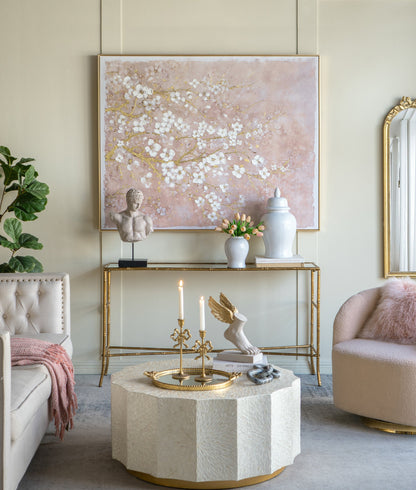 Hand-Painted Cherry Blossom Canvas Wall Art with Subtle Gold Accents - Multicolor