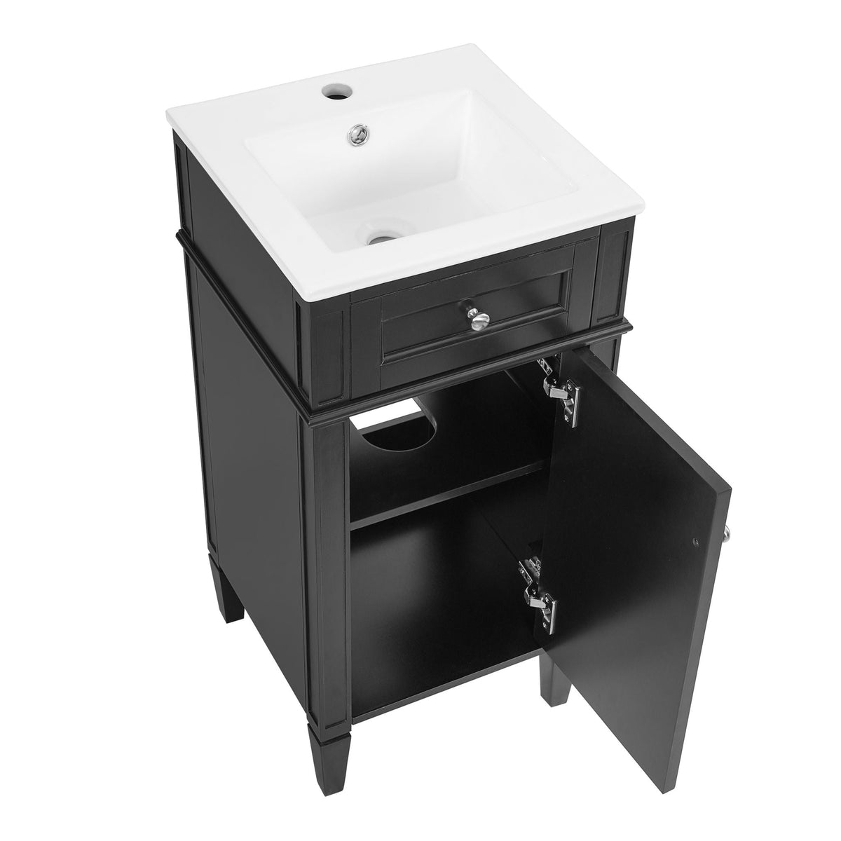 French Style Bathroom Vanity with Ceramic Sink and Soft-Close Doors - Black or White