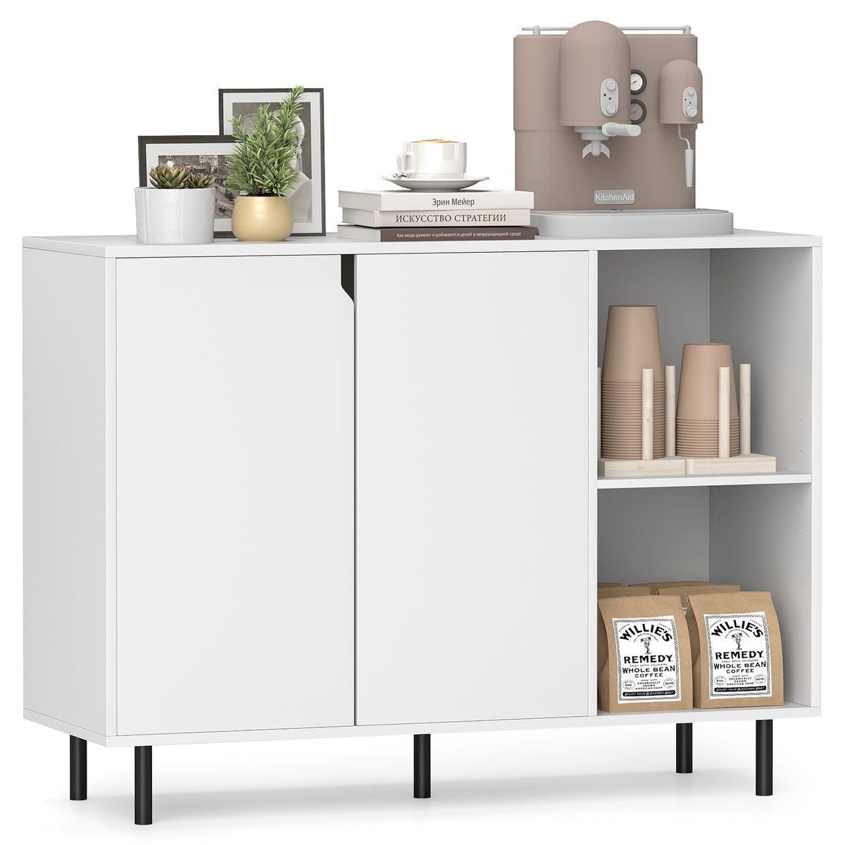 42 Inch Sideboard Buffet Cabinet Kitchen with Adjustable Shelves-White