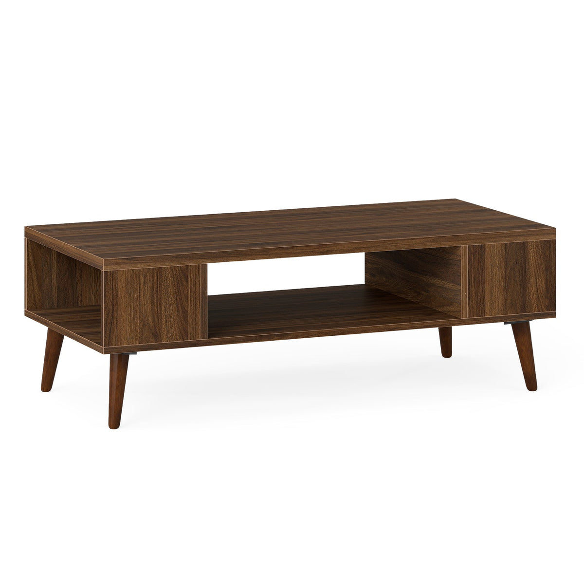 42 Inch Mid Century Modern Coffee Table Rectangular with Open Compartment-Walnut