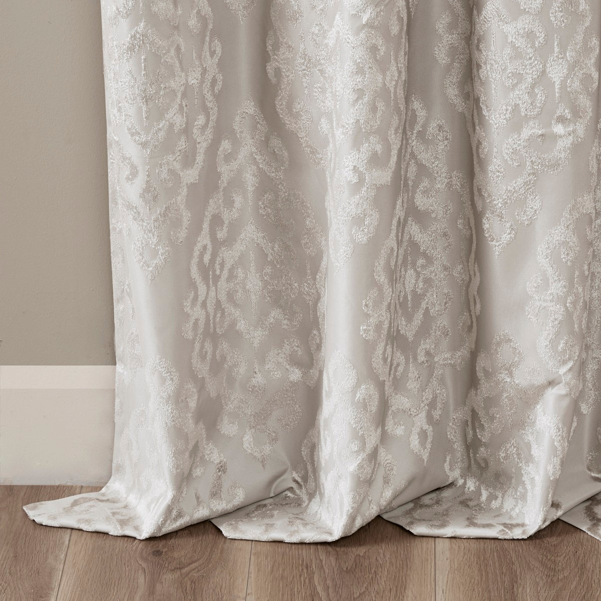 Knitted Jacquard Damask Total Blackout Curtain Panel with Silver Grommets - Silver