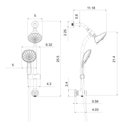 Dual Shower Head with Adjustable Slide Bar and Multi Function Settings - Pearl Silver or Gray