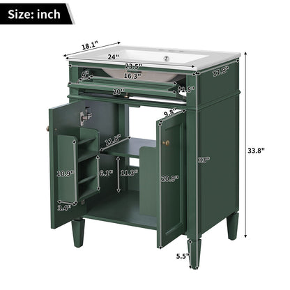 Bathroom Vanity with Solid Wood Frame and Tip Out Drawer - Black, White, Dark Green