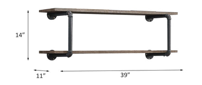 Antique Oak Wall Rack with 2-Tier Storage - Oak