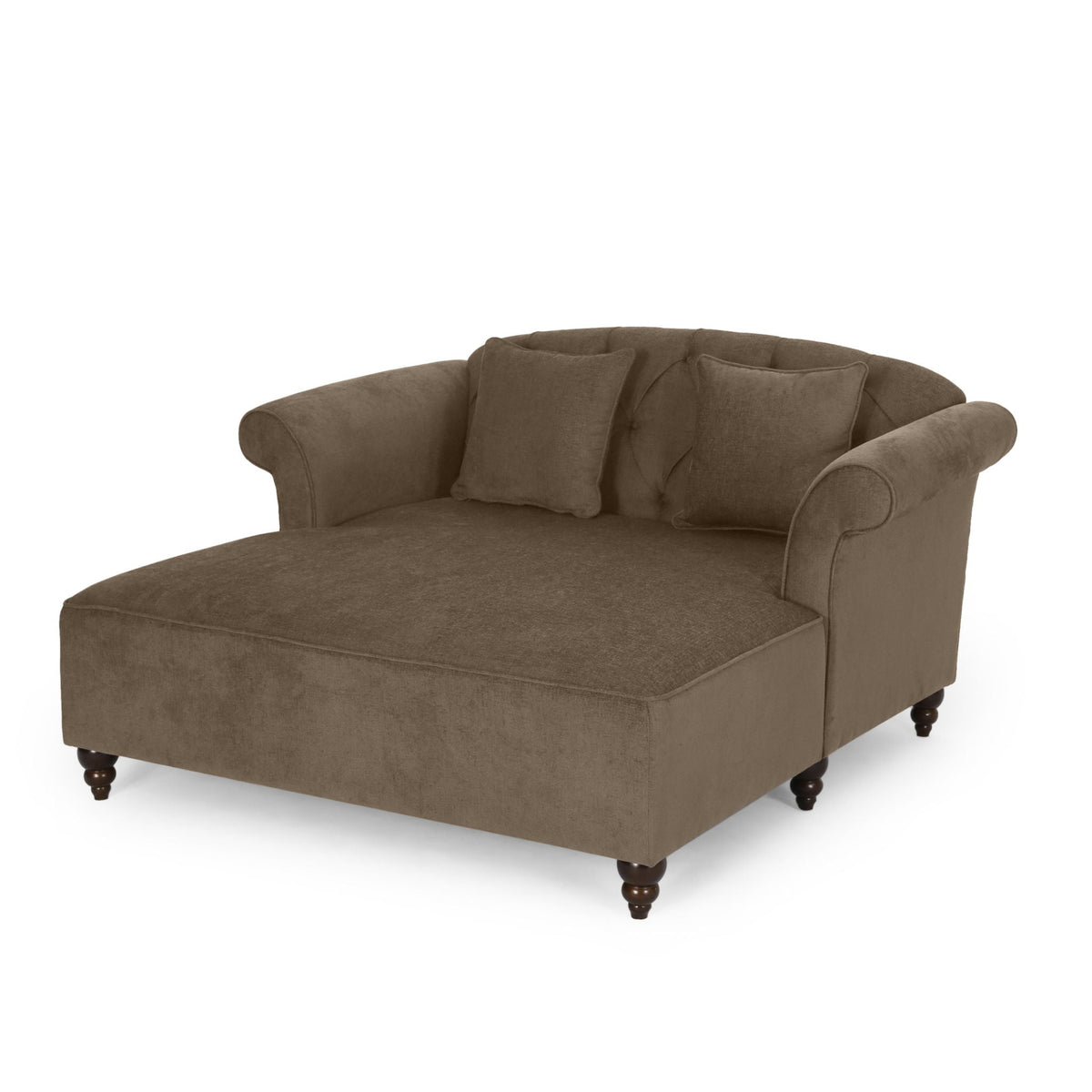 Upholstered Chaise Lounge with Scroll Arms & Pillows - Dark Gray or Dark Brown