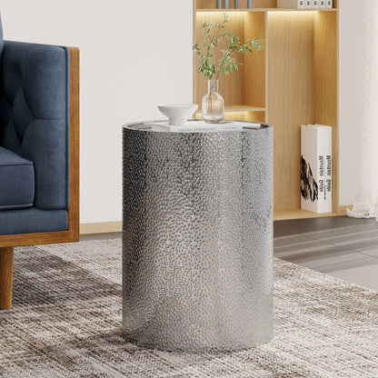 Modern Round Accent Table with Hammered Surface - Pearl Silver or Gold