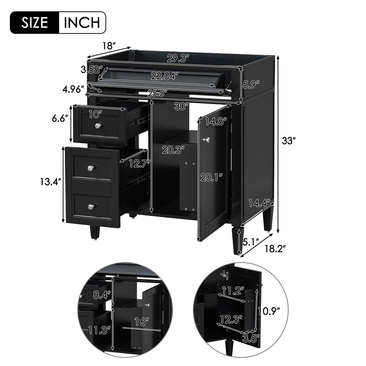 Bathroom Vanity with 2 Drawers and Tip-Out Storage - Multiple Colors