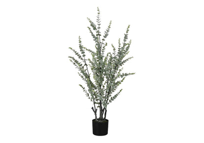 44" Tall Artificial Eucalyptus Plant with Black Pot - Lifelike Plastic Greenery