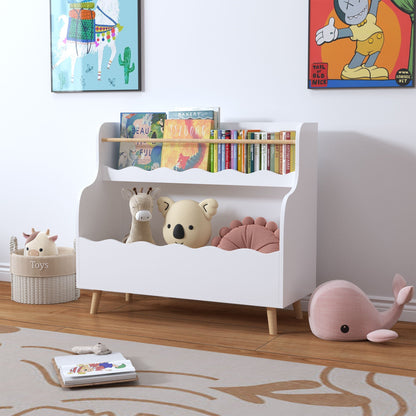 White Kids Bookcase with Toy Organizer - Two-Tier Storage Cabinet
