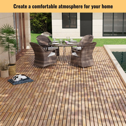 Striped Interlocking Deck Tiles with Waterproof Design - Brown, Gray, Light Brown