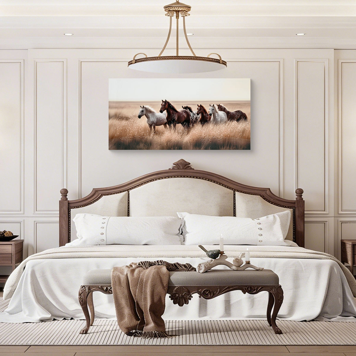 Rustic Horses Wall Art Set with Western Canvas Print - Multi